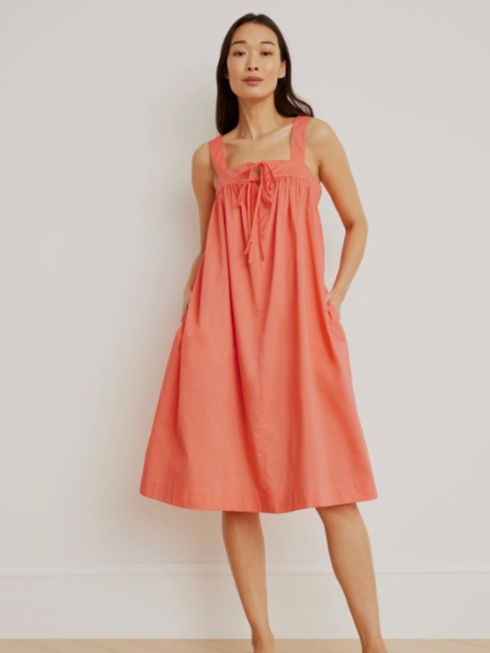 Lake Pajamas Caroline Nightgown Coral Tie-Front Lounge House Dress Size Small